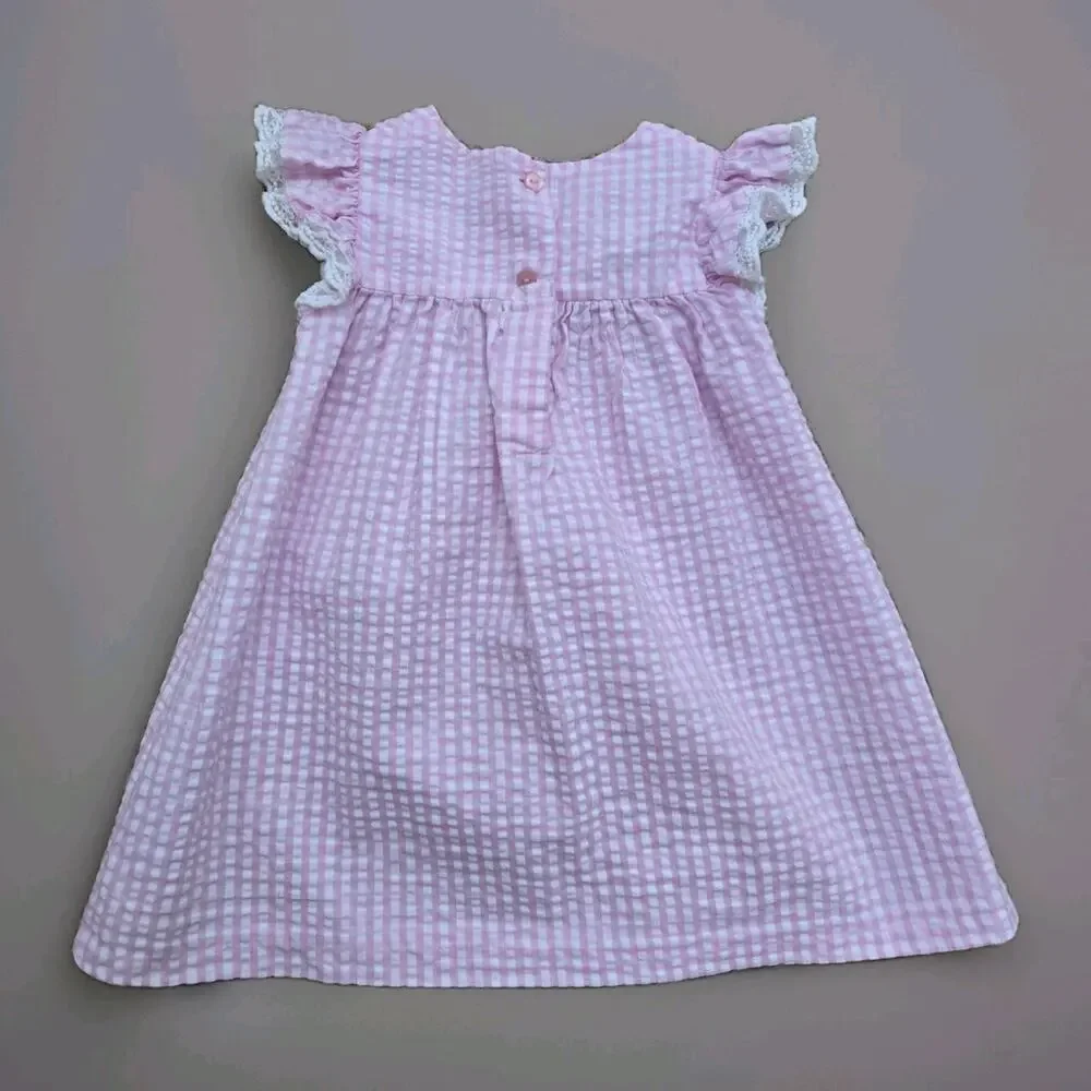 Bonnie Jean girls Seercucker Dress Size 2T Pink White Check Summer Beach‎ Fancy